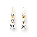 14k 3-Stone CZ Leverback Earrings