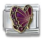 Clearly Charming February Amethyst Gold Czech Crystal Butterfly Birthstone Italian Charm Bracelet Link
