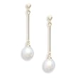 14K Yellow Gold Post Diamond Earrings with a 7.5-8mm Cultured Freshwater Rice Pearl Drop