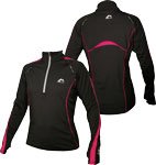 WOMENS Black with pink trim More Mile Long Sleeved Hi-Viz running top