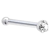 Solid 14KT White Gold 1.5mm Genuine Diamond Nose Bone - 20 Gauge