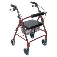 Ultra Lightweight Aluminum Rollator, Straight Backrest, Burgundy