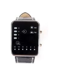FenyStore Cool Fashion Binary Yellow & Red LED Date Digital Man Lady Leather Watch Black