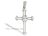 14K White Gold Genuine Oval White Topaz and Diamond Cross Pendant