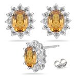 0.08 Ct Diamond & 9.34 Ct Citrine Earrings in 14K White Gold
