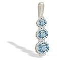 14K White Gold Genuine Round Aquamarine 3-Stone Pendant