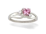 14K White Gold Heart Created Pink Sapphire and Diamond Ring