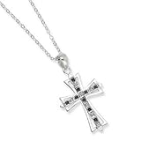 Sterling Silver and Platinum-plated Dia. and Sapphire 18inch Cross Necklace - JewelryWeb