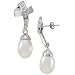 14k Pearl and Diamond Ribbon Drop Earrings