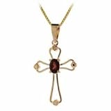Vermeil (24k Gold over Sterling Silver) Genuine Diamond Accent Garnet Cross Pendant