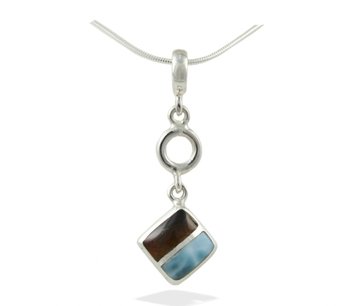 Diagonal Larimar Amber Necklace