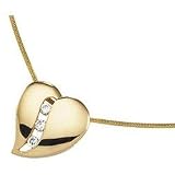 14K Yellow Gold Diamond Heart Pendant On 18 Inch Snake Chain