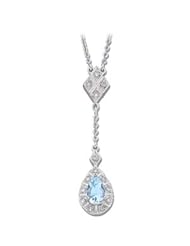 14K White Gold 06.00X04.00mm/1/6 Cttw Genuine Aqua And Diamond Necklace
