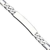 Sterling Silver Polished Engraveable Figaro Link ID Bracelet