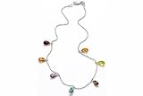 14K White Gold Beaded Diamond Cut 10 Anklet Bracelet, set with multi-colored dangling semi-precious stones