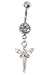 Stainless Steel Belly Ring with Clear CZ - Dangle