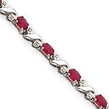 14k White Gold Ruby and Diamond Bracelet - 7 Inch - 5mm - Box Clasp