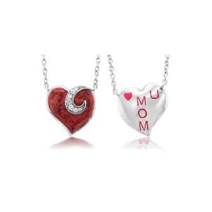 Sterling Silver Love You Mom Heart Diamond Pendant Necklace
