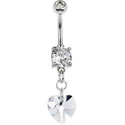 Austrian Crystal Heart April Birthstone Belly Ring