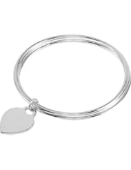 Triple Bangle Bracelet With A Heart Dangle Sterling Silver 08.00 Inch Brc644