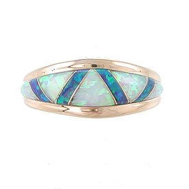 14Kt Gold, Blue Opal and White Opal Inlay Ring, Size 8, #7843