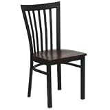 Black Schoolhouse Back Metal Restaurant Dining Chair - Mahogany Wood Seat [XU-DG6Q4BSCH-MAHW-GG]