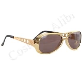 Mens Gold Retro 60s 70s Celebrity Vintage Aviator Costume Sunglasses Elvis Presley the Rock n Roll King Shades