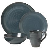 PTS America 222 Fifth Studio Midnight Blue 16-Piece Dinnerware Set, Service for 4