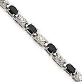 Sterling Silver Sapphire Diamond X and O Bracelet - 7 Inch - Box Clasp - JewelryWeb