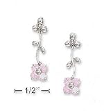 Sterling Silver Moveable Pink CZ Flower Post Drop Earrings (Appr. 1 Inch)