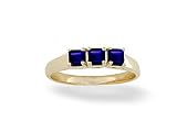 14K Yellow Gold Genuine Square Sapphire 3-Stone Ring