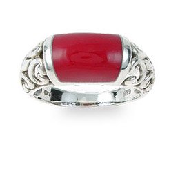 .925 Silver & Red Enamel Filigree Ring Sizes 6 8