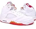Nike Womens Air Jordan 5 V Retro (white / fire red / sunset / dk cinder), US Boy size: 3.5Y