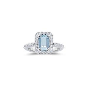 0.45 Cts Diamond and 3.00 Cts Aquamarine Ring in 18K White Gold by