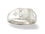 14K White Gold Genuine Oval Opal and Diamond Men's Ring