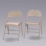 Steel Folding Chairs with Padded Seat - Light Beige (Set of 4)
