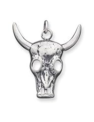 Sterling Silver Antiqued Cow Skull Pendant QC3847"
