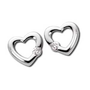 14K White Gold Diamond Heart Shaped Earrings