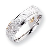 14k White Gold 7mm Design-Etched Size 11 Wedding Band Ring - JewelryWeb