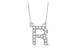 Petite Baby Charm Cubic Zirconia R Initial Pendant : .925 Sterling Silver - 0.25 CT TGW