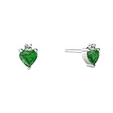 14K White Gold Heart Genuine Emerald Earrings