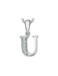 14K White Gold Diamond Initial U Pendant w/Chain