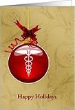 red and white medical caduceus symbol ornament, Card