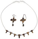 Necklace Earrings Set Sterling Silver and Tigereye Gemstones Handmade Indian Jewelry (gnklcs251)