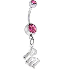 ROCAWEAR Pink Austrian Crystal RW LOGO Steel Belly Ring by 