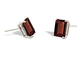 14K White Gold Genuine Emerald-cut Garnet Stud Earrings