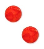 14k Yellow Gold Orange 8mm Round Created Coral Earrings - JewelryWeb
