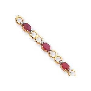 14k Diamonds and Rubies Fancy Diamond Ruby Bracelet - 7.25 Inch - Box Clasp by
