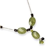 Sterling Silver Prehnite/Jade/Smokey Quartz Necklace - 16 Inch
