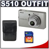 Nikon Coolpix S510 8.1 Megapixel Digital Camera with Transcend 1GB SecureDigital (SD) Card + Nikon Leather Carrying Case